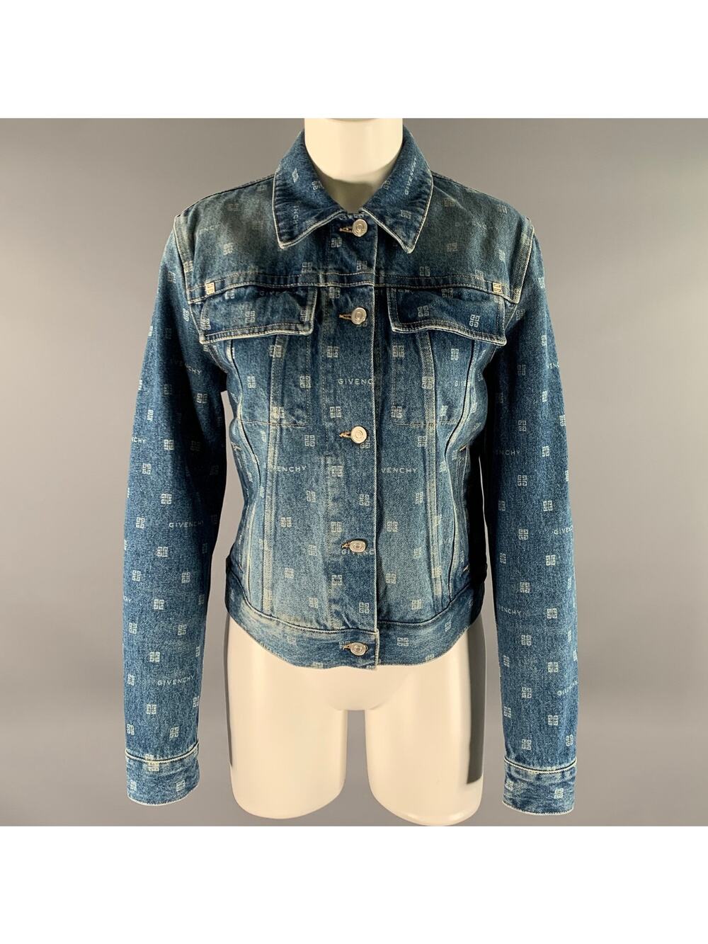 GIVENCHY Size M Blue Cotton Monogram Trucker Jacket